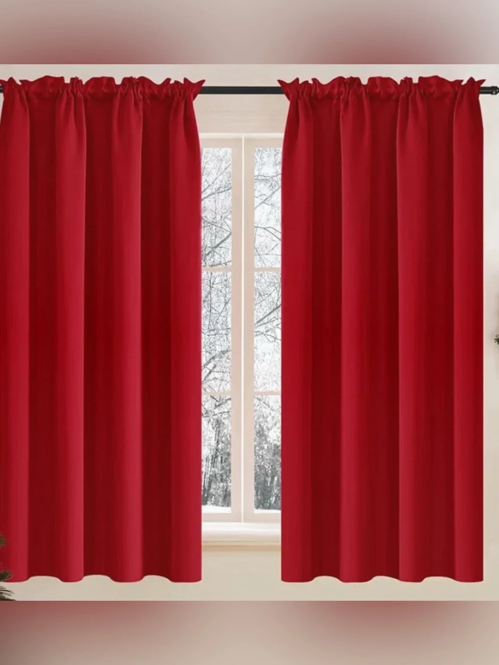 Rod Pocket And Back Tab Curtains Solid Thermal, red, 2 Panels, 52x63